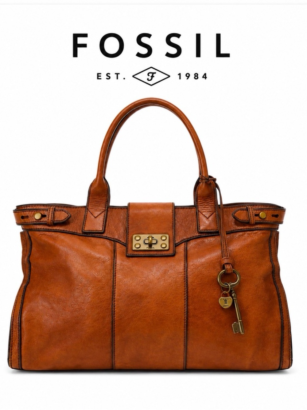 Fossil Brown Leather Tote Weekender Great for Travel
